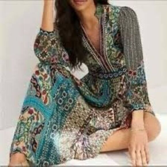 Bha­nuni by Jy­oti Ronika Multicolor Flo­ral V Neck Maxi Dress Size 6 - Picture 1 of 12